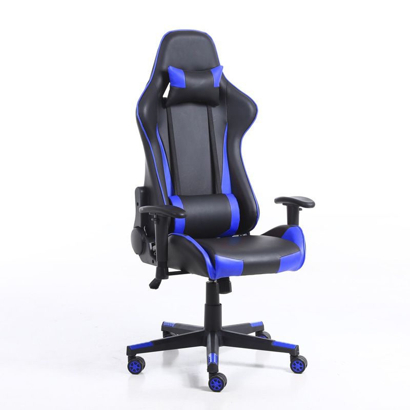 Eigentijdse fauteuil met hoofdsteun, gestoffeerde draaibare kunstleren stoel