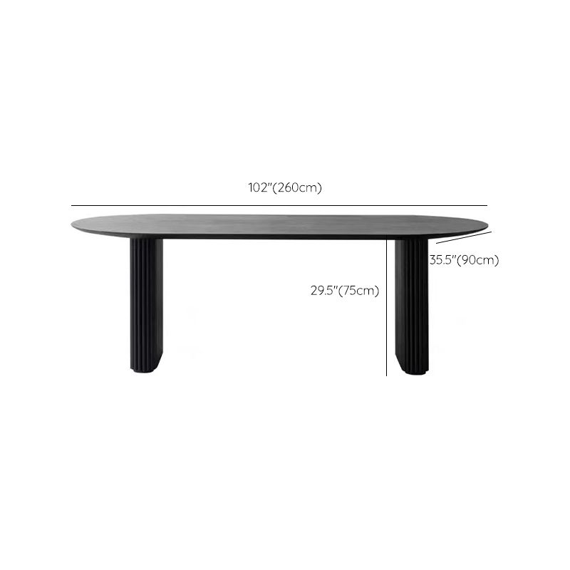 Black Double Pedestal Table Oval Solid Wood Dining Table for Home Kitchen Dinner