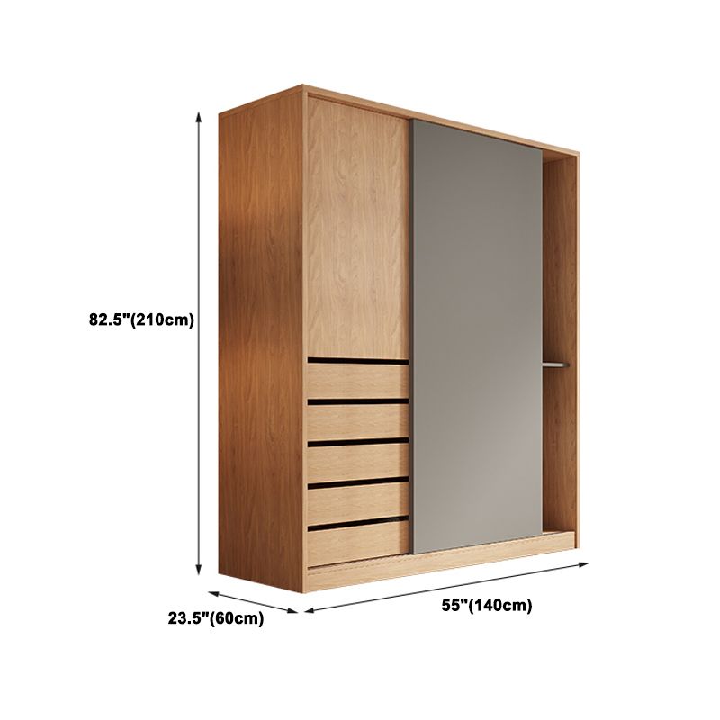 Natural Finish Modern Wardrobe Armoire Solid Wood and Engineered Wood Armoire
