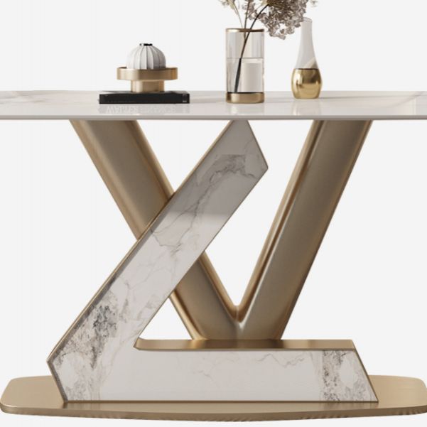Glam Rectangle Dining Table Sintered Stone Table with Metal Legs for Kitchen Clearhalo 'Dining Tables & Seating' 'Dining Tables' 'dining_table' 'furn' 'furn_dining_table' 'Furniture' 'Kitchen & Dining Furniture' 1200x1200_1a736e7f-1617-41b1-b0aa-70ad6caad49c