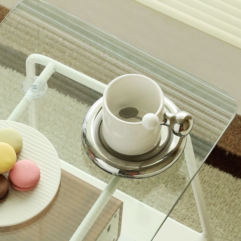 Modern Glass Side End Table Trestle Double Tier Corner Table