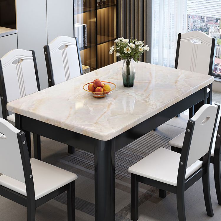 Contemporary Style Rectangle Marble Fixed Dinner Table with 4 Legs Clearhalo 'Dining Tables & Seating' 'Dining Tables' 'dining_table' 'furn' 'furn_dining_table' 'Furniture' 'Kitchen & Dining Furniture' 1200x1200_1a741b02-d277-4e06-8c69-c03fbc469c81