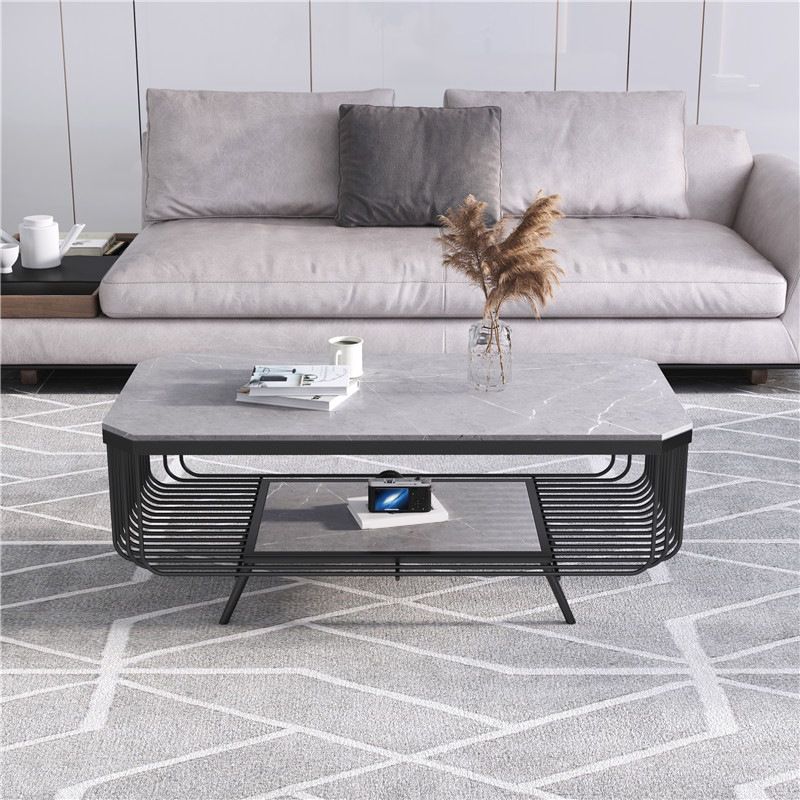 Glam Slate Coffee Table Rectangle Coffee or End Table with Shelf Clearhalo 'Coffee & Accent Tables' 'Coffee Tables' 'coffee_tables' 'furn' 'furn_coffee_tables' 'Furniture' 'Living Room Furniture' 1200x1200_1a76cda9-884d-4d46-b55b-ca196d883f71