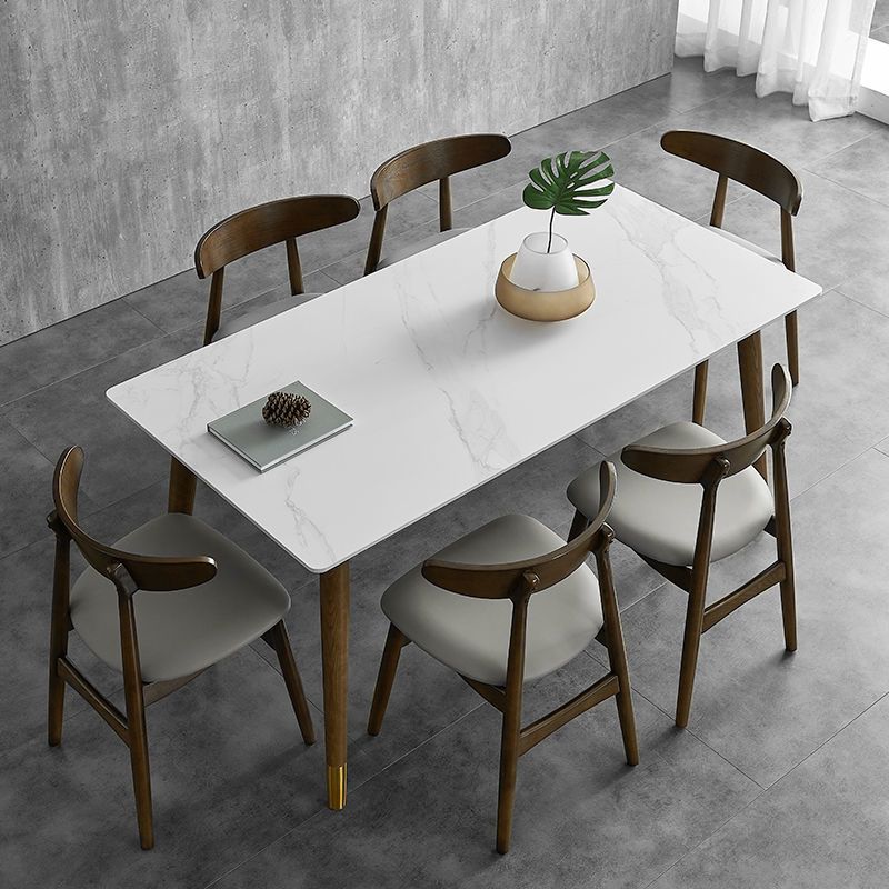 Table de salle à manger moderne du milieu du siècle avec plateau en pierre blanche avec 4 pieds