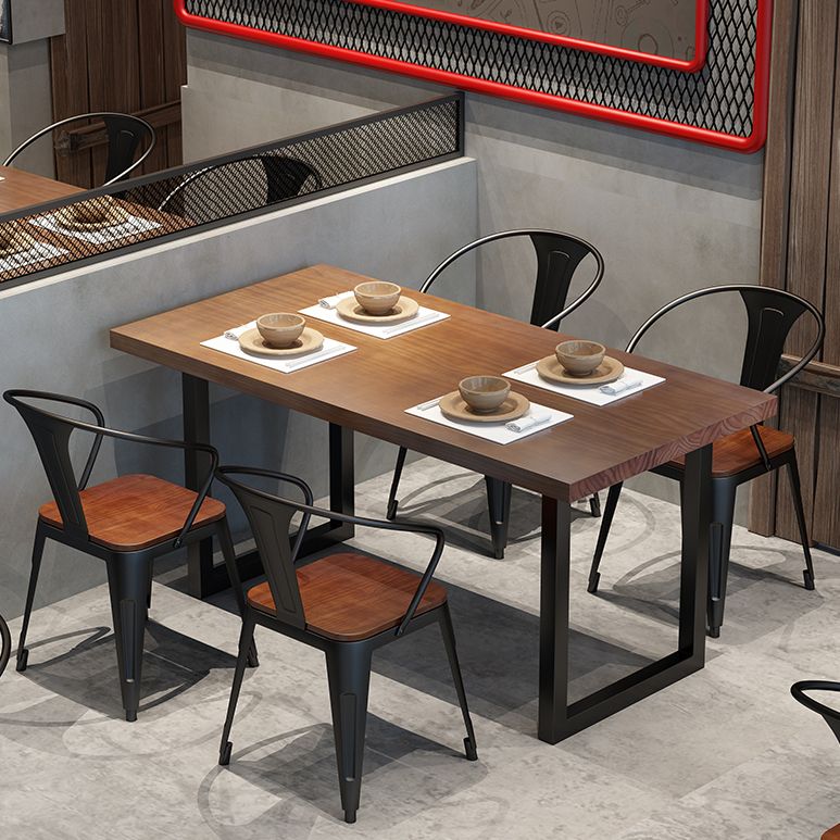 Mesa de comedor de madera maciza marrón mesa de comedor industrial con marco negro