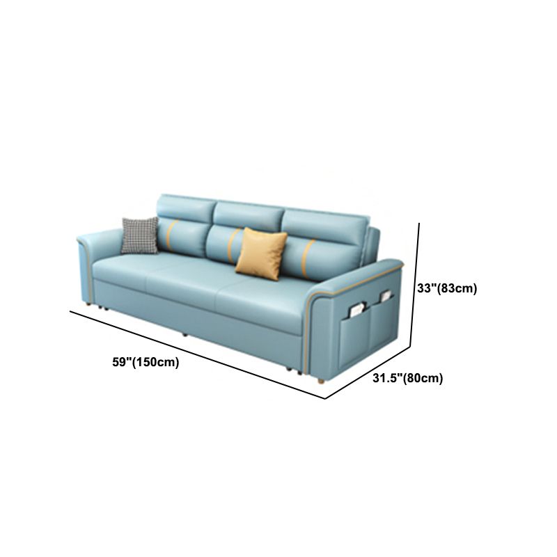 Square Arm Contemporary Convertible Faux Leather Bed Settee with Pillows