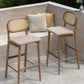 Contemporary Ash Wood Bar Stools Indoor Rattan Low Back Stool