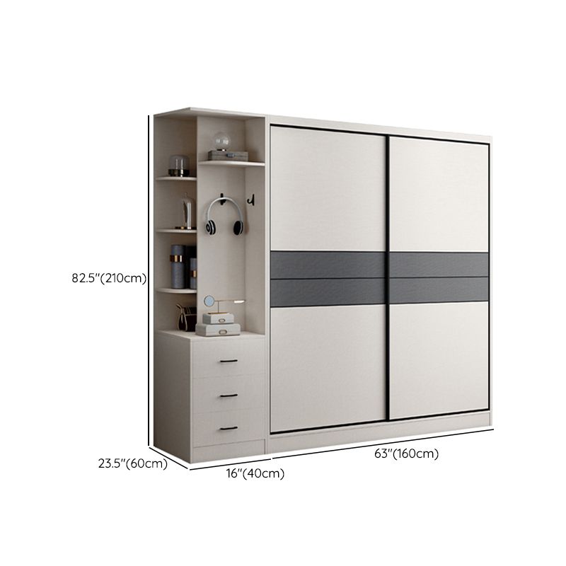 Armoire de garde-robe en bois coulissant à 2 portes Armoire de garde-robe autoportante moderne avec 2 tiroirs