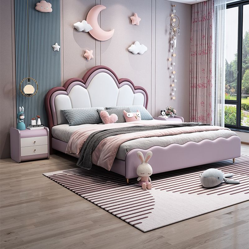 Glam Genuine Leather Standard Bed wood Bed Frame with Upholstered Headboard for Bedroom