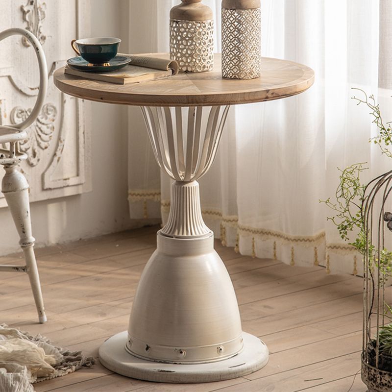 Rustic Wooden Round Top Side Table Metal Pedestal End Table - Distressed Surface Treatment