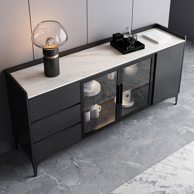 Weiß gesinterte Stein -Top -Server Glamstil Buffet Sideboard für Wohnzimmer