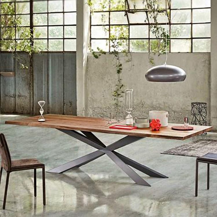 Industrial Solid Wood Dining Table Rectangle Table in Brown with Metal Pedestal Clearhalo ' dining_table' 'Dining Tables & Seating' 'Dining Tables' 'furn' 'furn_dining_table' 'Furniture' 'furniture_dining_table' 'Kitchen & Dining Furniture' 'kitchen&dining_furn' 'kitchen' 'kitchen_dining_table' 1200x1200_1a8dedab-5821-426a-b580-10917b162b9d