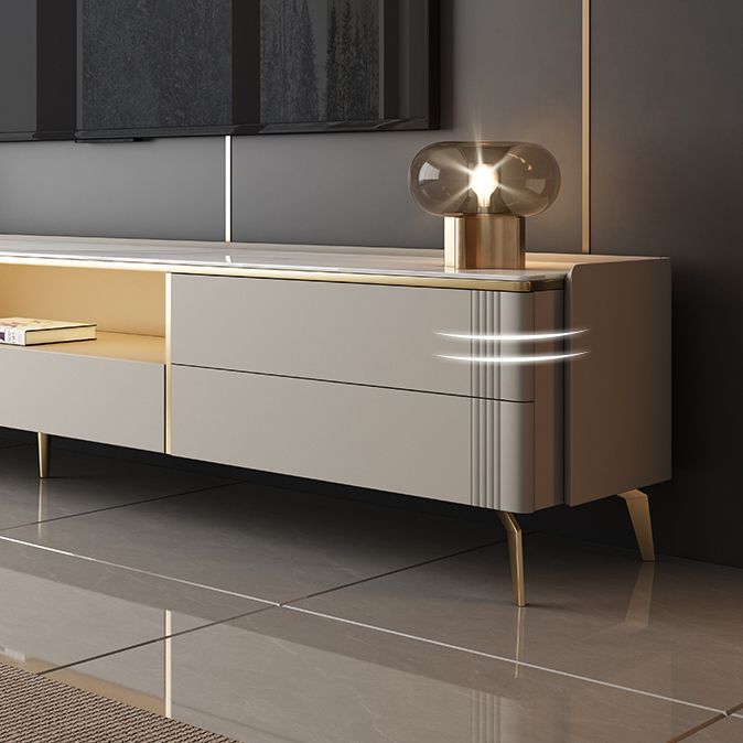 Glam White TV Media Consola 13.7 "Stand de televisión de altura con 6 cajones