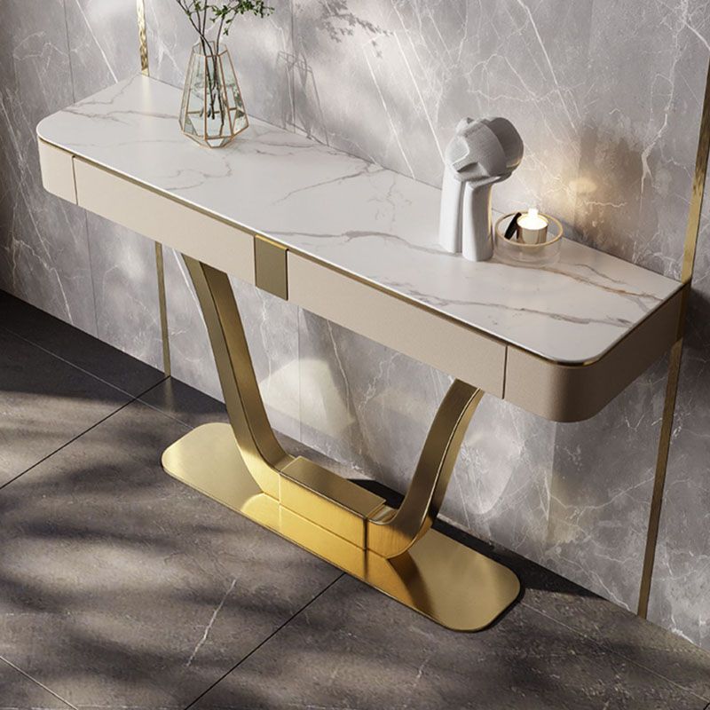 Half Moon Shape Contemporary Console Table Stone White/Black Console Sofa Table