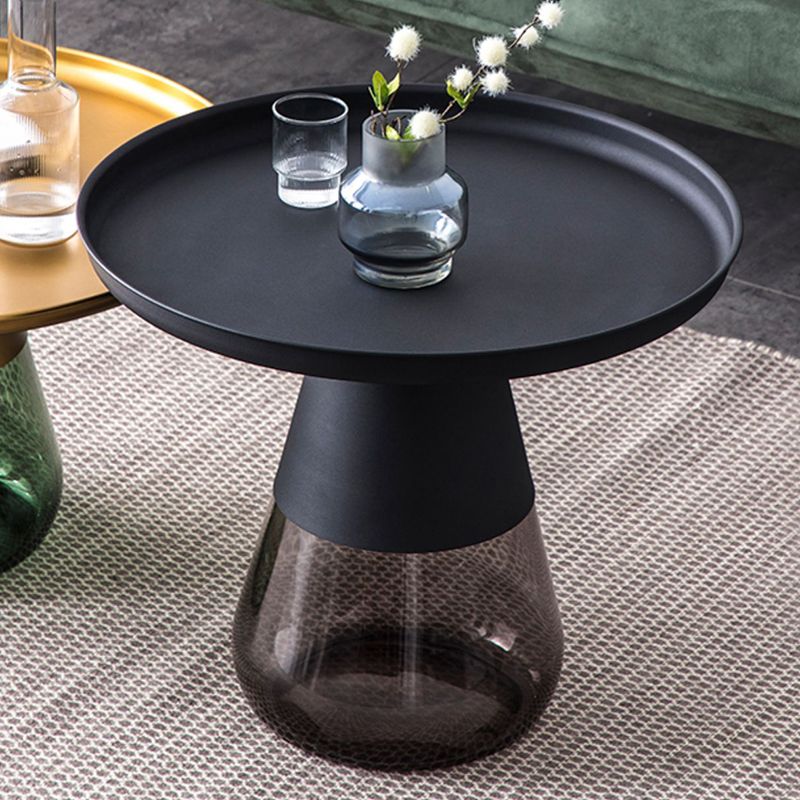 Modern Style Black/gold Metal Table Top Glass Base Round Side Table