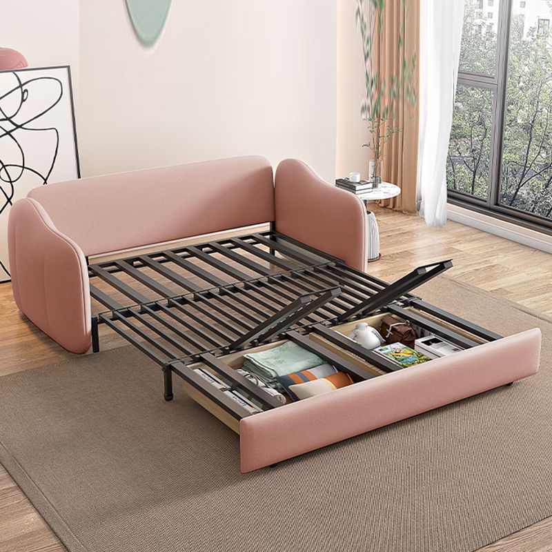 Scandinavian Faux Leather Sleeper Sloped Arm Sofa Bed in Pink Clearhalo 'furn' 'furn_futons' 'Furniture' 'Futons & Daybeds' 'Futons' 'Living Room Furniture' 1200x1200_1a96f00c-0eac-4e0d-9d6d-eb07734898d4