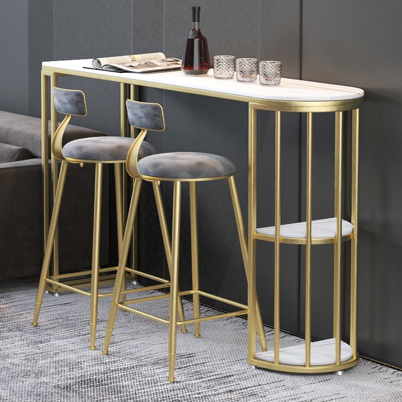 Gorgeous Bar Table Stone Top Gold Base Pub Table with Shelf for Living Room, Only Table Clearhalo 'Bar Furniture' 'Bar Tables' 'bar_tables' 'furn' 'furn_bar_tables' 'Furniture' 'furniture_bar_tables' 'Kitchen & Dining Furniture' 1200x1200_1a97b9ae-16b8-4c95-880f-e2149122a9c9