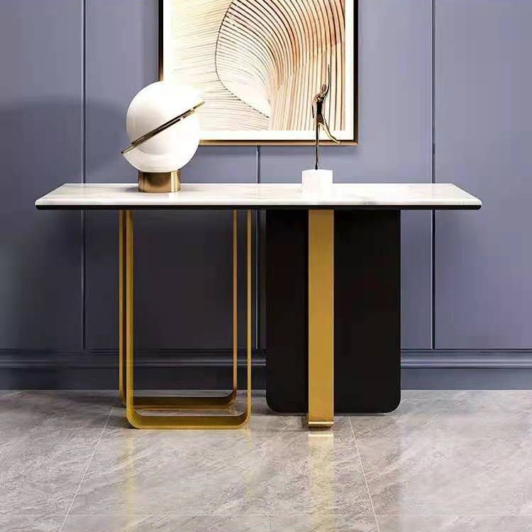 Tabella di accento glam largo 11 "Stone Tabella accento console bianco rettangolo bianco