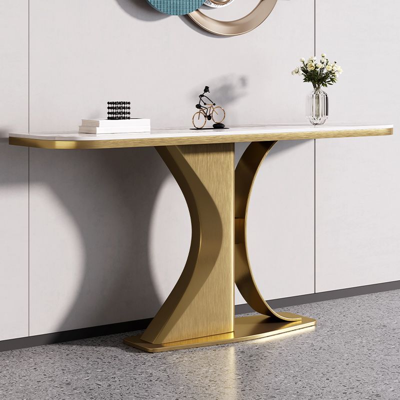 Glam Stone End Table Half Moon Console Accent Table for Hall