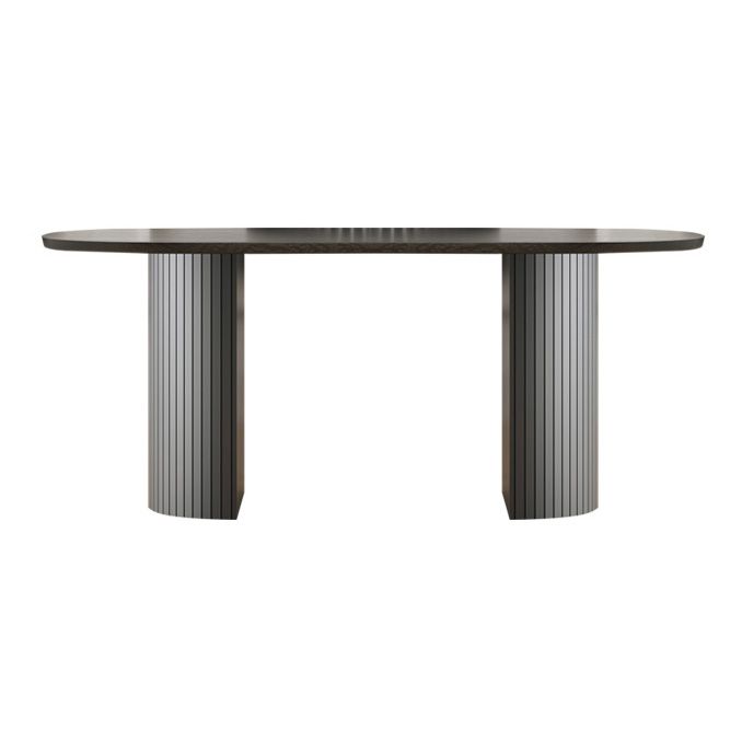 Modern Style Oval Dining Table Double Pedestal Dining Table with Black Legs Clearhalo ' dining_table' 'Dining Tables & Seating' 'Dining Tables' 'furn' 'furn_dining_table' 'Furniture' 'furniture_dining_table' 'Kitchen & Dining Furniture' 'kitchen&dining_furn' 'kitchen' 'kitchen_dining_table' 1200x1200_1a9afdfa-30ff-4773-bcd1-7eb3e09a5b27