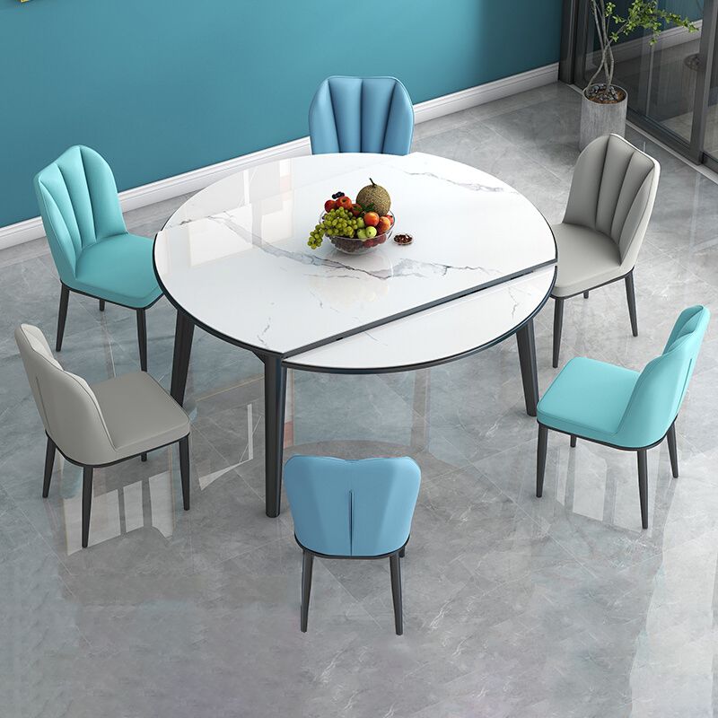 Modern Style Sintered Stone Dining Table Round Drop-Leaf Table with Wooden Base Clearhalo ' dining_table' 'Dining Tables & Seating' 'Dining Tables' 'furn' 'furn_dining_table' 'Furniture' 'furniture_dining_table' 'Kitchen & Dining Furniture' 'kitchen&dining_furn' 'kitchen' 'kitchen_dining_table' 1200x1200_1a9c2817-27ee-4ed5-9efc-753de0700de4