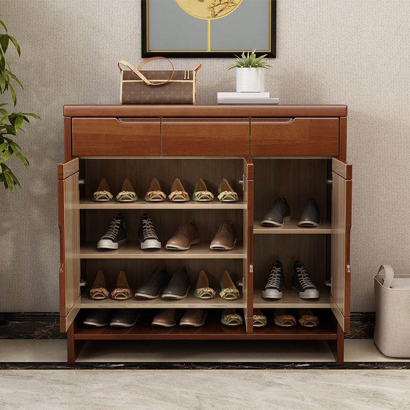 Mid-Century Modern Accent Cabinet Rubberwood 3 - Drawer With Doors Cabinet Clearhalo 'Cabinets & Chests' 'cabinets_chests' 'furn' 'furn_cabinets_chests' 'Furniture' 'Living Room Furniture' 1200x1200_1a9d565e-ca1d-48c5-b7fe-43bf0698fb75