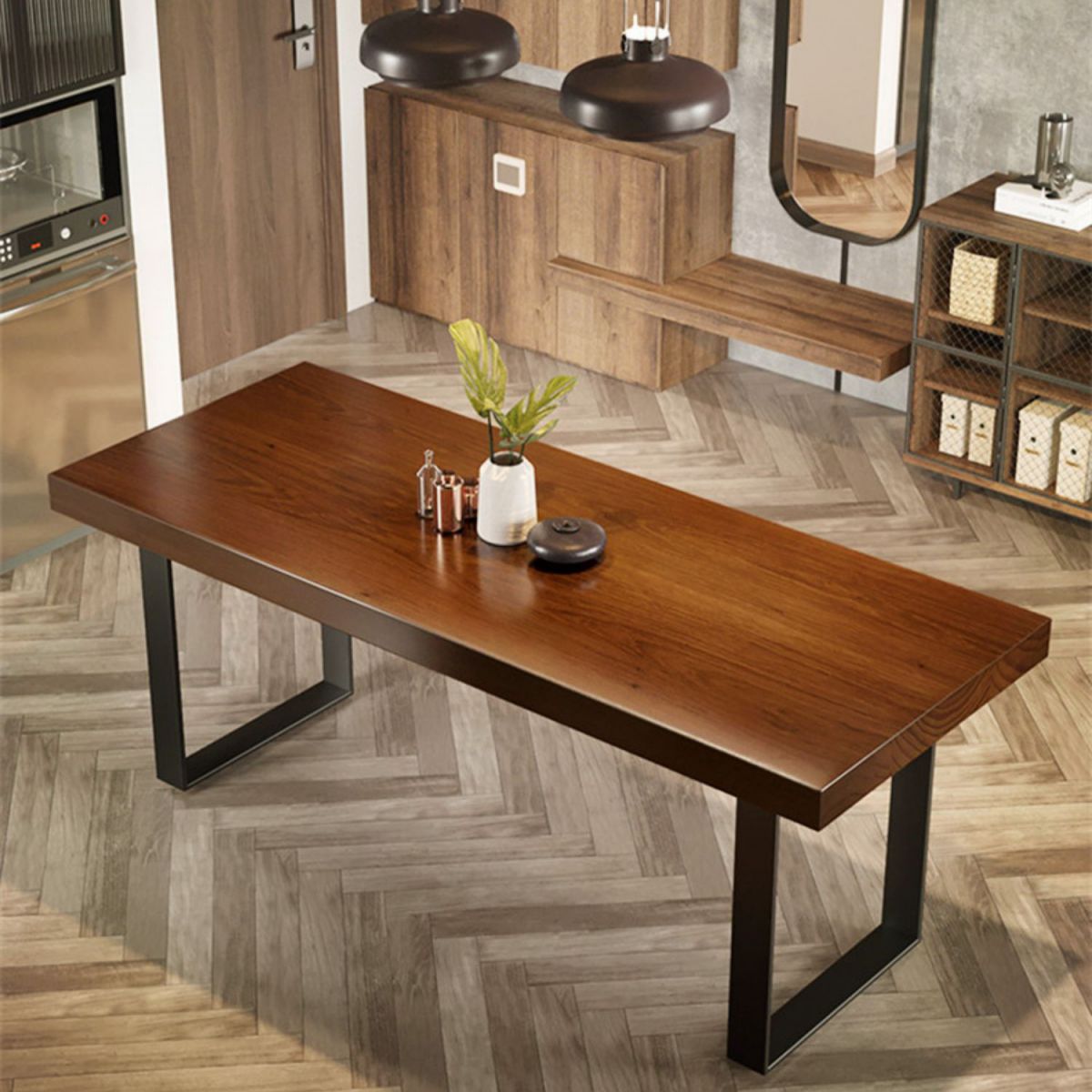 Industrial 1/5/7 Pieces Dining Set Rectangle Pine Wood Dining Table for Dining Room Clearhalo 'Dining Room Sets' 'Dining Tables & Seating' 'dining_room_set' 'furn' 'furn_dining_room_set' 'Furniture' 'Kitchen & Dining Furniture' 1200x1200_1a9eb94f-2e84-4185-83f8-31ee1bf720e4