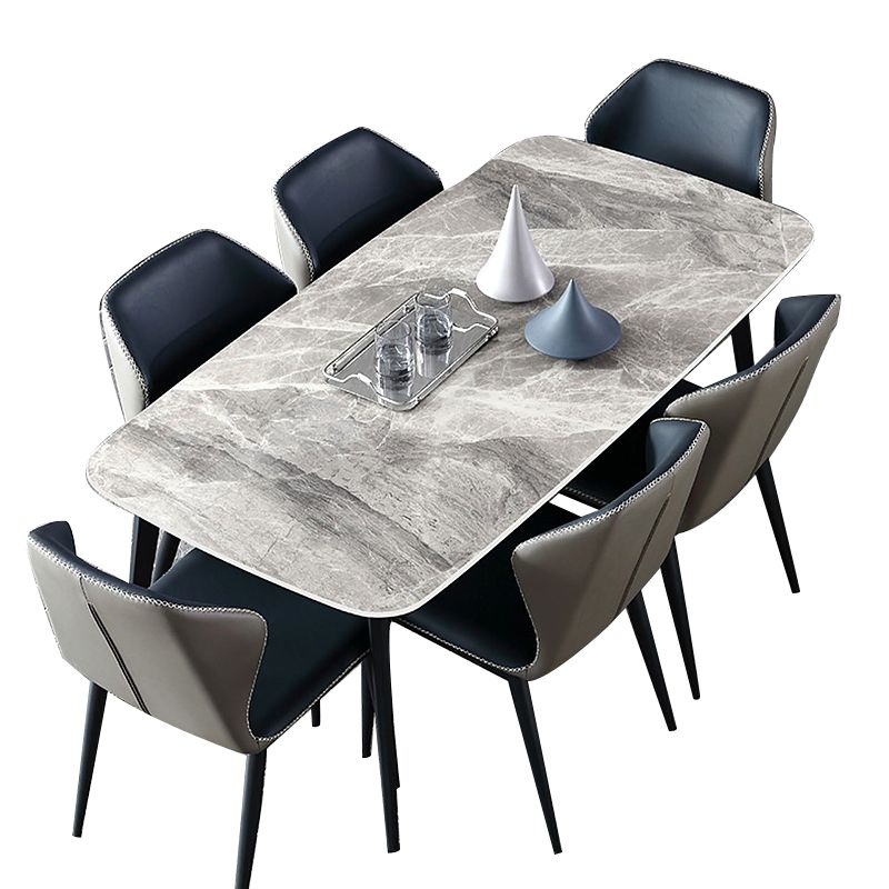 Contemporary Rectangle Dining Table Grey Sintered Stone Dining Table with 4 Black Legs Clearhalo ' dining_table' 'Dining Tables & Seating' 'Dining Tables' 'furn' 'furn_dining_table' 'Furniture' 'furniture_dining_table' 'Kitchen & Dining Furniture' 'kitchen&dining_furn' 'kitchen' 'kitchen_dining_table' 1200x1200_1aa1609f-9a4b-46c2-a2a6-1c9426f9ba7d