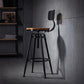 Black Metal Adjustable Height Bar Stool Solid Wood Armless Bar Stool