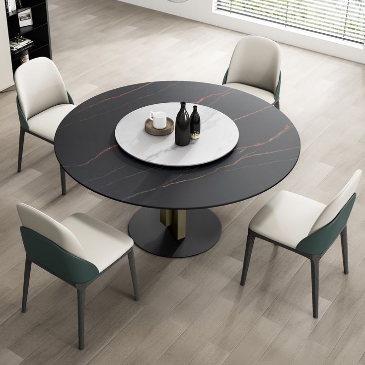 Contemporary Round Dining Table Sintered Stone Top Pedestal Table