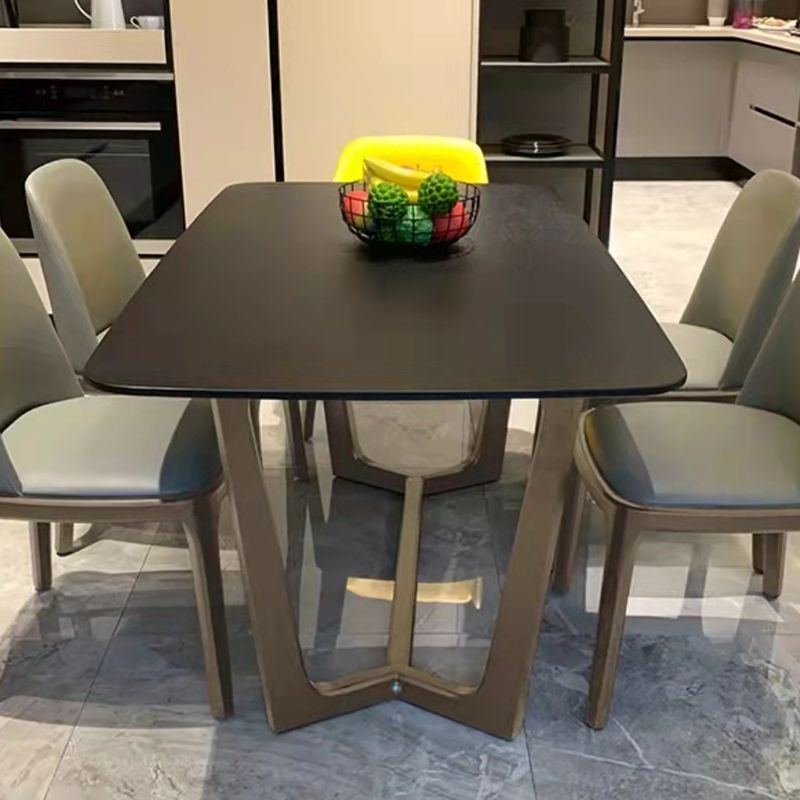 Black Modern Dining Table for Kitchen Rectangle Dinette Table with Wooden Base Clearhalo 'Dining Tables & Seating' 'Dining Tables' 'dining_table' 'furn' 'furn_dining_table' 'Furniture' 'Kitchen & Dining Furniture' 1200x1200_1aac0283-024c-4cdf-b080-654330026502