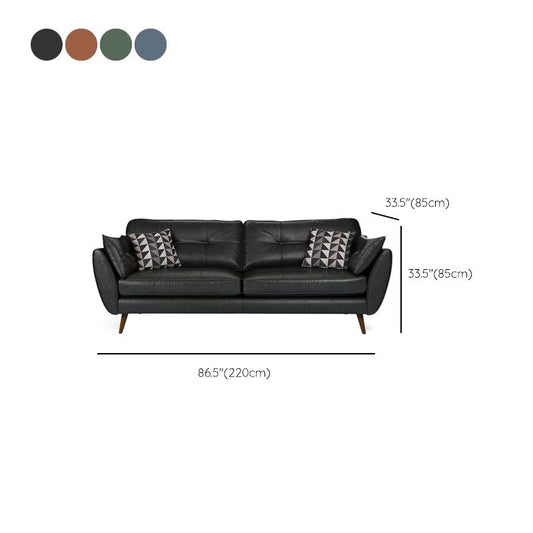 Mid Century Modern Sofa Flare Arm Sofa with Tufted Back in Leather