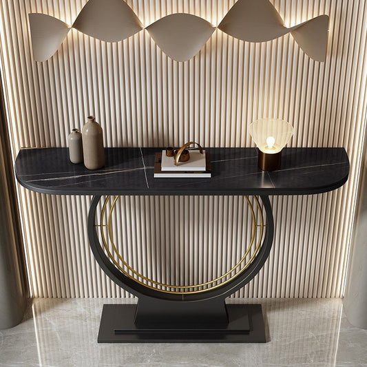 11" Wide Glam Console Table Stone Half Moon Console Accent Table
