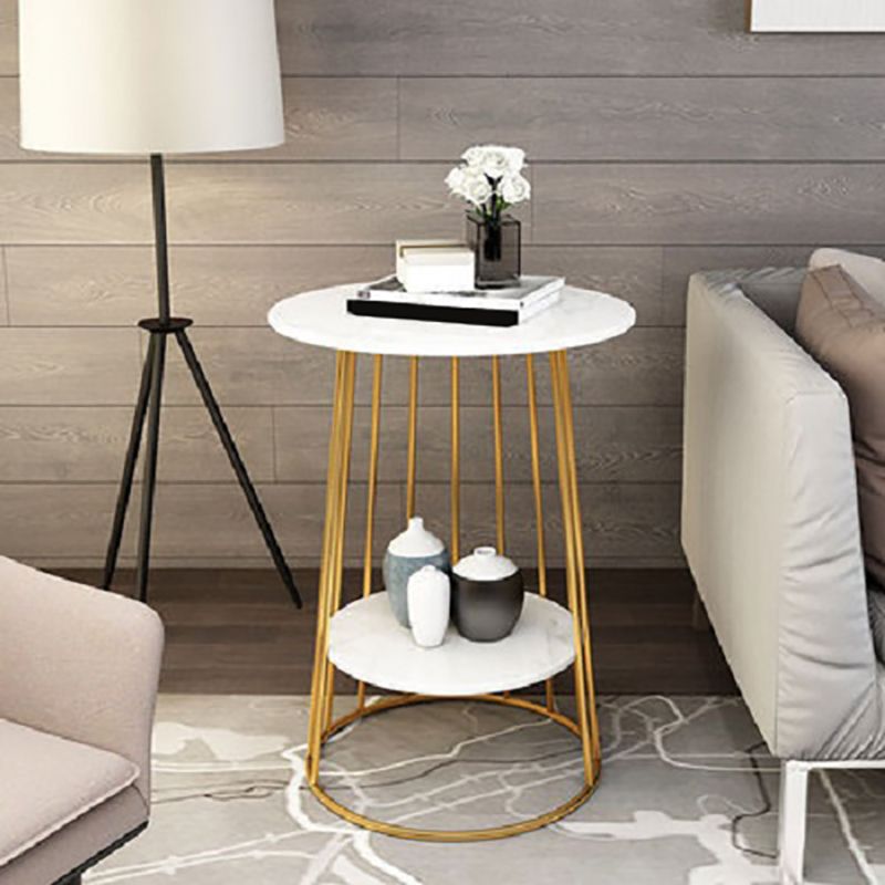 Nightand de table à accent en marbre faux contemporain 24,4 "haut de nuit de lit avec 2 étagères