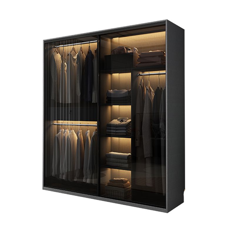 Modern Style Glass Wardrobe 1-Drawer Bedroom Wardrobe Closet Clearhalo 'Armoires & Wardrobes' 'armoires_wardrobes' 'Bedroom Furniture' 'furn' 'furn_armoires_wardrobes' 'Furniture' 1200x1200_1ab2a528-315e-4bdf-994e-c08d704727d6