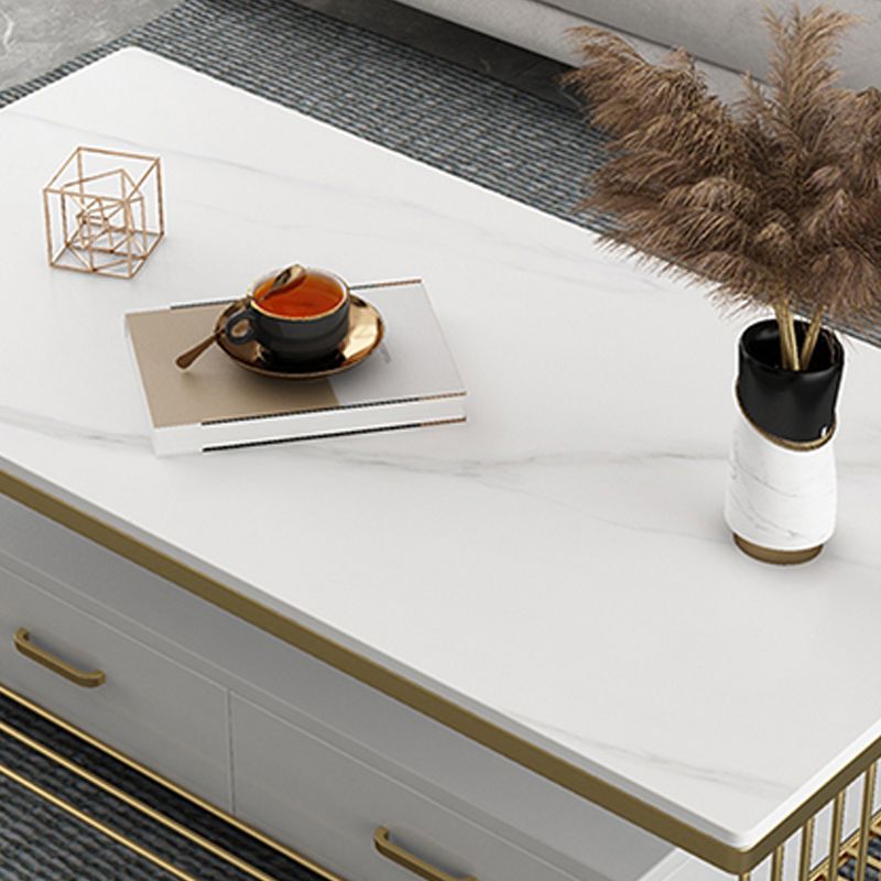 Rectangular Stone 4 Legs Coffee Cocktail Table with 2 Drawers Clearhalo 'Coffee & Accent Tables' 'Coffee Tables' 'coffee_tables' 'furn' 'furn_coffee_tables' 'Furniture' 'Living Room Furniture' 1200x1200_1ab4a434-c9f4-424c-91d1-16e1ee3ebaee