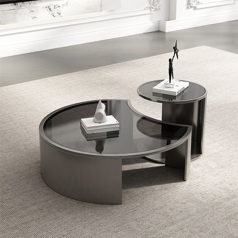 Glass Top Coffee Table Round Nesting Coffee Table Set with Grey Legs Clearhalo 'Coffee & Accent Tables' 'Coffee Tables' 'coffee_tables' 'furn' 'furn_coffee_tables' 'Furniture' 'Living Room Furniture' 1200x1200_1ab4fdc5-95cb-426a-bc5c-a3611e39bce1