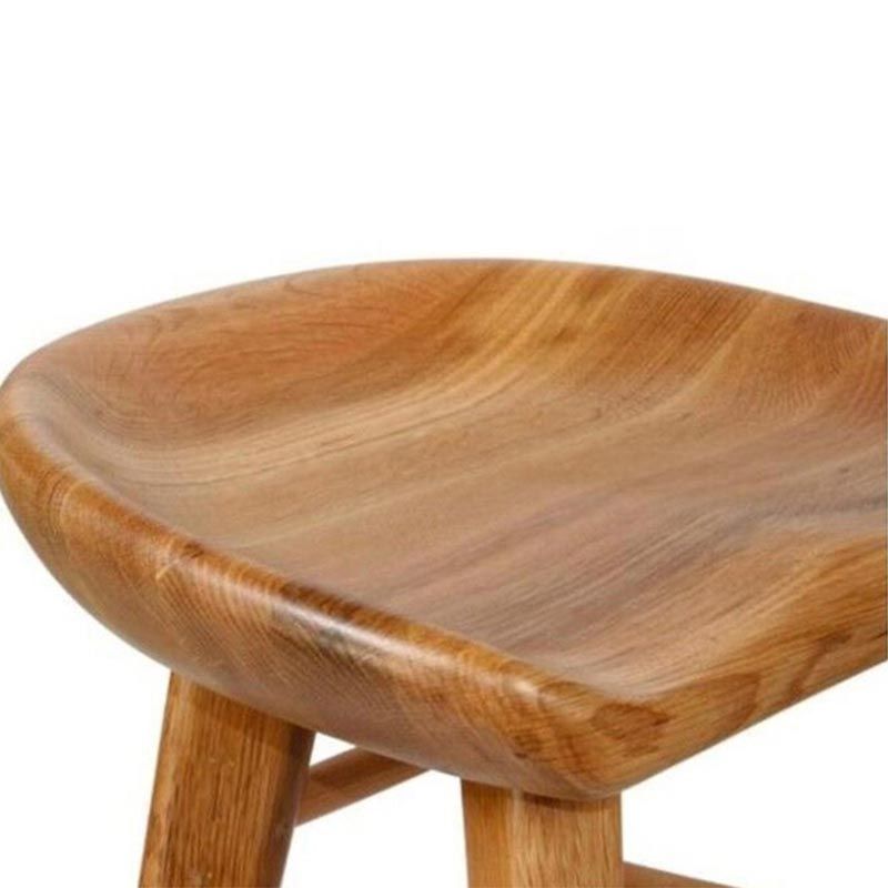 Tabouret de bar contemporain en bois massif avec siège profilé sans dossier et repose-pieds