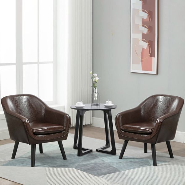 Fixed Back Lounge Chair Leather Side Chair with Solid Wood Legs