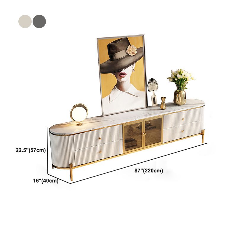 Glam Stone Top 4-Drawer TV Stand White/ Gray TV Console with Glass Doors Clearhalo 'furn' 'furn_tv_stands_entertainment_centers' 'Furniture' 'Living Room Furniture' 'TV Stands & Entertainment Centers' 'TV Stands & Media Storage Furniture' 'tv_stands_entertainment_centers' 1200x1200_1ac40442-58e8-4fb4-9b47-0eeb19b35639