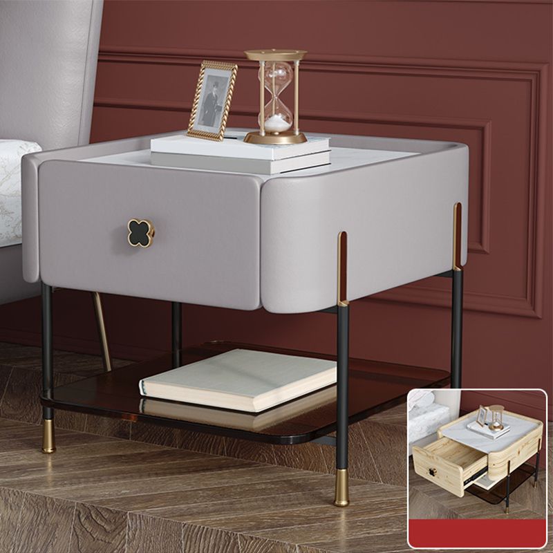 Modern Style with 1 Drawer 1 Storage Rack Leather Black Leg and Nightstand
