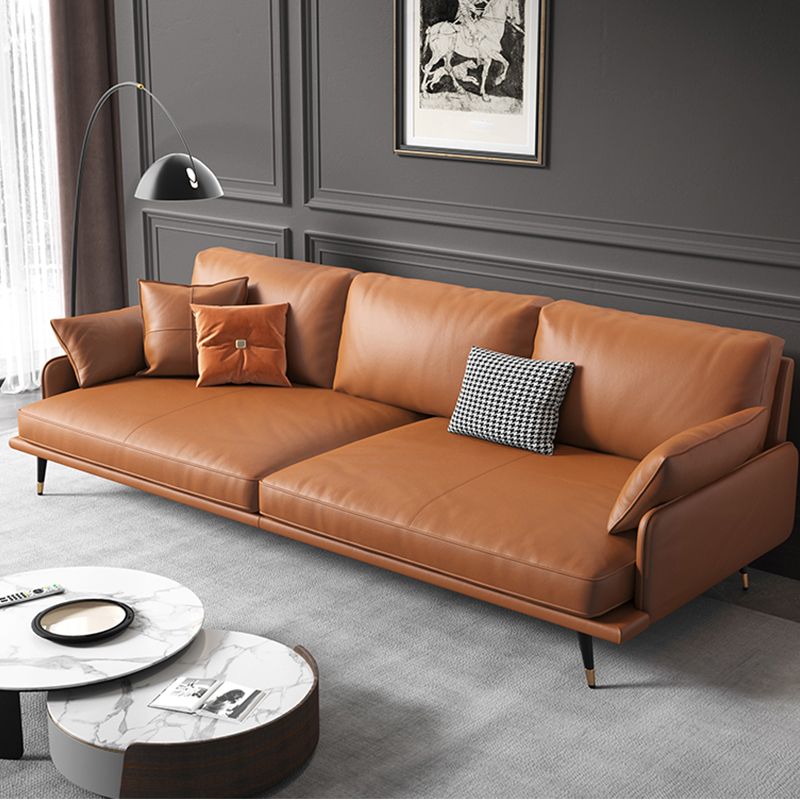 Modern Sofa with Bolster Pillows 31.5"High Square Arm Sofa with Hair Pin Legs, Dark Brown Clearhalo 'furn' 'furn_sofas' 'Furniture' 'furniture_sofas' 'kitchen' 'kitchen_sofas' 'Living Room Furniture' 'Sofa' 'sofas' 1200x1200_1ac88459-189c-4fb0-a69f-ab3a7266a4ae