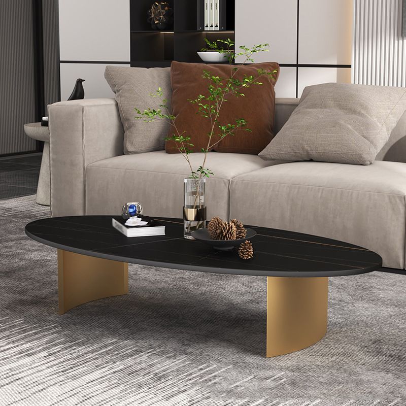 Modern Style Black Gold/white/grey Oval Coffee Table with Rock Board Clearhalo 'Coffee & Accent Tables' 'Coffee Tables' 'coffee_tables' 'furn' 'furn_coffee_tables' 'Furniture' 'Living Room Furniture' 1200x1200_1aca8bc5-24b1-4e37-8d39-0c32357f9082