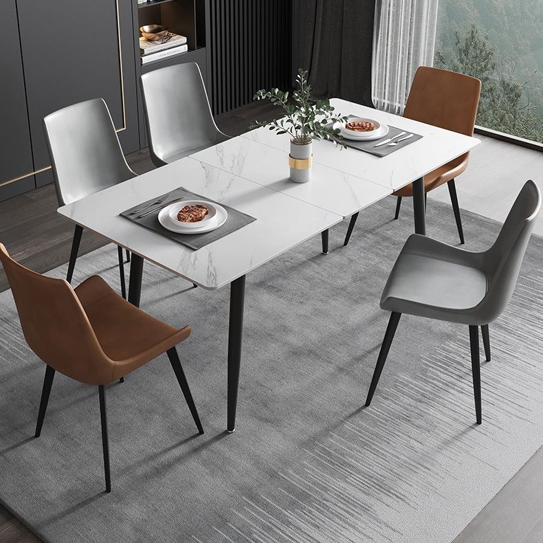 Rectangle Industrial Dining Room Table White Sintered Stone Table with 4 Black Legs Clearhalo ' dining_table' 'Dining Tables & Seating' 'Dining Tables' 'furn' 'furn_dining_table' 'Furniture' 'furniture_dining_table' 'Kitchen & Dining Furniture' 'kitchen&dining_furn' 'kitchen' 'kitchen_dining_table' 1200x1200_1acd2812-f555-4e40-b269-76a8b1d944d0