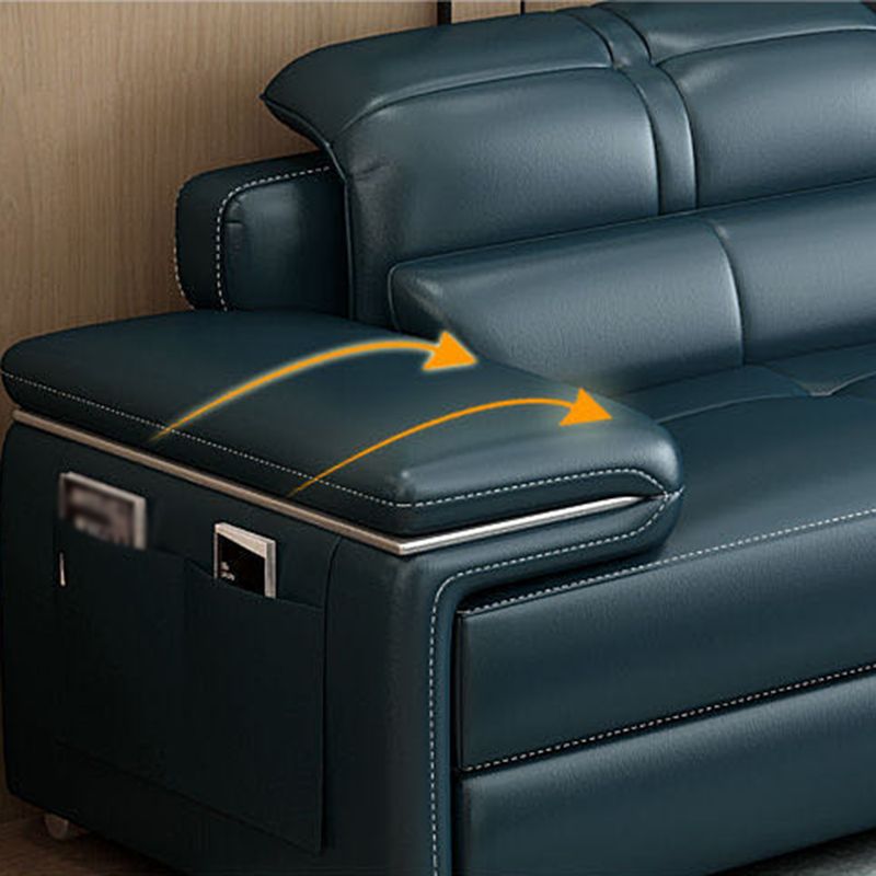 Genuine Leather Sectional 34.65"High Pillow Top Arm Sofa with Storage, Blue Clearhalo 'furn' 'furn_sectionals' 'Furniture' 'furniture_sectionals' 'kitchen' 'kitchen_sectionals' 'Living Room Furniture' 'Sectionals' 1200x1200_1ad537d3-49d3-43e4-9720-b12e174db4f2