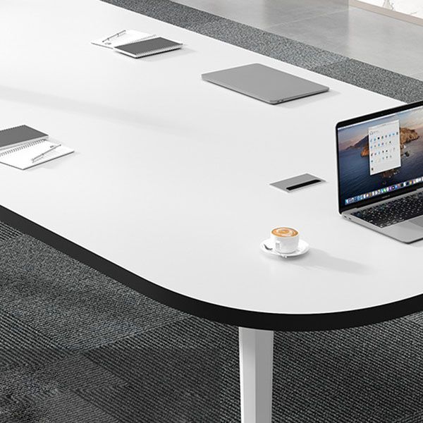 White Oval Writing Desk Office Manufactured Wood Desk with Parsons Base Clearhalo 'furn' 'furn_office_desk' 'Furniture' 'Office Desks' 'Office Furniture' 'office_desk' 1200x1200_1ad5684f-1d24-468b-bfb7-ba5a9e96fe62