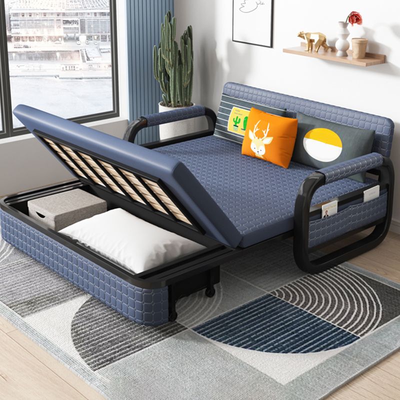 Modern Sofa Bed in Blue Faux Leather Futon And Mattress with Storage Clearhalo 'furn' 'furn_futons' 'Furniture' 'Futons & Daybeds' 'Futons' 'Living Room Furniture' 1200x1200_1ad76495-bf65-4afc-a34a-2ed93a391355