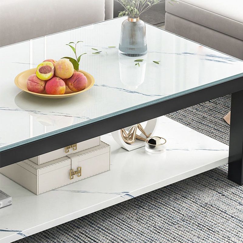 4 Legs Base Design Rectangular Glass/wood Table Modern Style Coffee Table