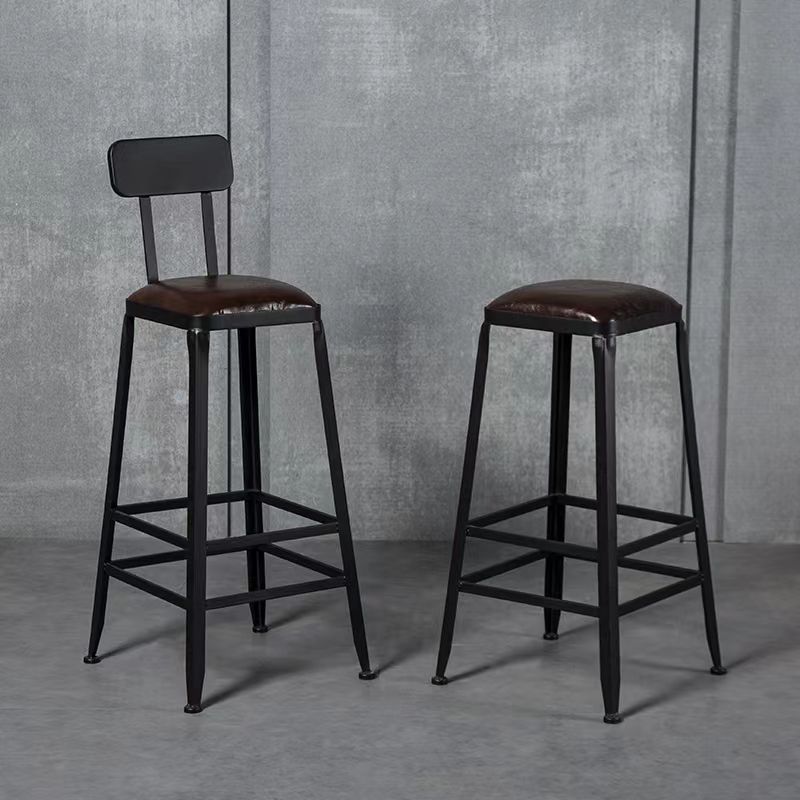 Industrial Brown Counter Stool Leather Square Stool with Black Metal Frame Clearhalo 'Bar Furniture' 'Bar Stools' 'bar_stools' 'furn' 'furn_bar_stools' 'Furniture' 'Kitchen & Dining Furniture' 1200x1200_1ad9244c-fd12-44c9-9f2a-350b9da0db3c