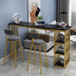 Mesa industrial rectangular con altura de barra, mesa de bar de madera sintética con base de almacenamiento